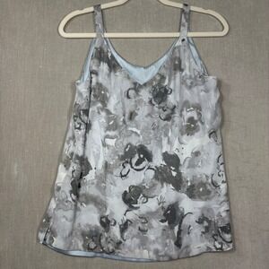 White House Black Market Reversible Floral Satin Camisole Grey Blue XS